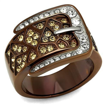 MATK2770 - Two Tone IP Light Brown (IP Light coffee) Stainless Steel Ring with Top Grade Crystal  in Citrine Yellow