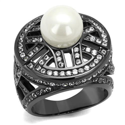MATK2771 - IP Light Black  (IP Gun) Stainless Steel Ring with Synthetic Pearl in White