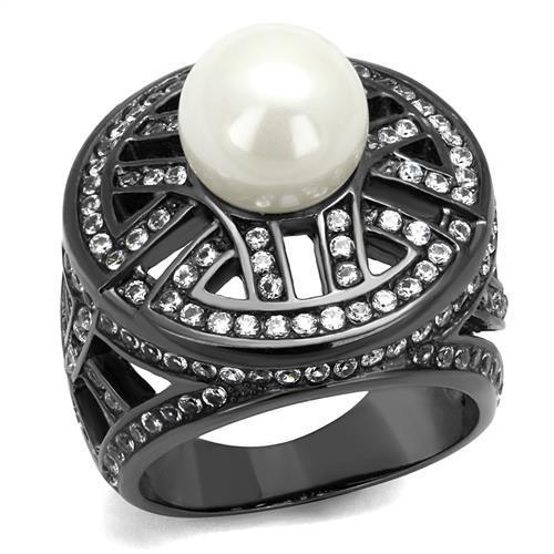 MATK2771 - IP Light Black  (IP Gun) Stainless Steel Ring with Synthetic Pearl in White