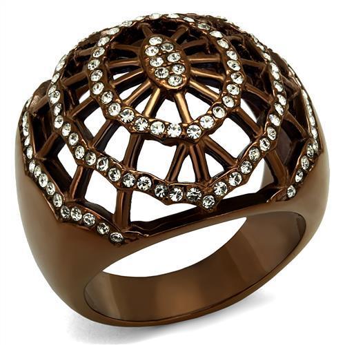 MATK2772 - IP Coffee light Stainless Steel Ring with Top Grade Crystal  in Clear