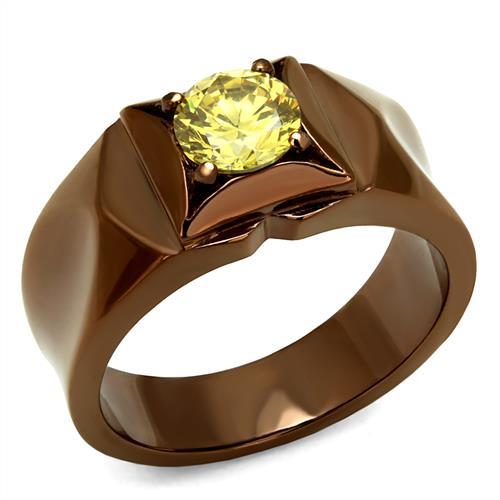 MATK2773 - IP Coffee light Stainless Steel Ring with AAA Grade CZ  in Topaz