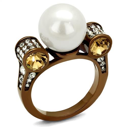 MATK2774 - IP Coffee light Stainless Steel Ring with Synthetic Pearl in White