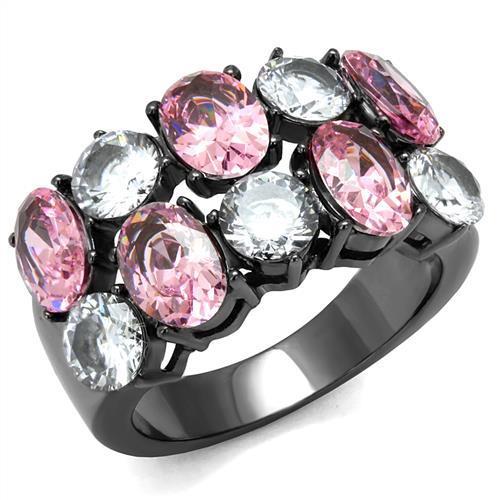 MATK2776 - IP Light Black  (IP Gun) Stainless Steel Ring with AAA Grade CZ  in Rose