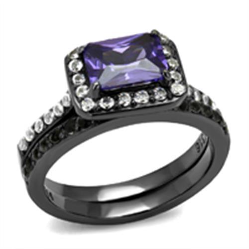 MATK2778 - IP Light Black  (IP Gun) Stainless Steel Ring with AAA Grade CZ  in Tanzanite
