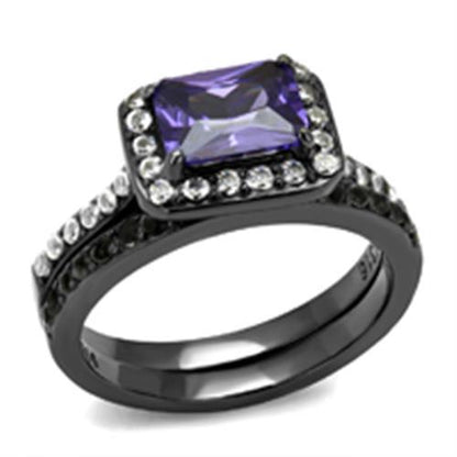 MATK2778 - IP Light Black  (IP Gun) Stainless Steel Ring with AAA Grade CZ  in Tanzanite