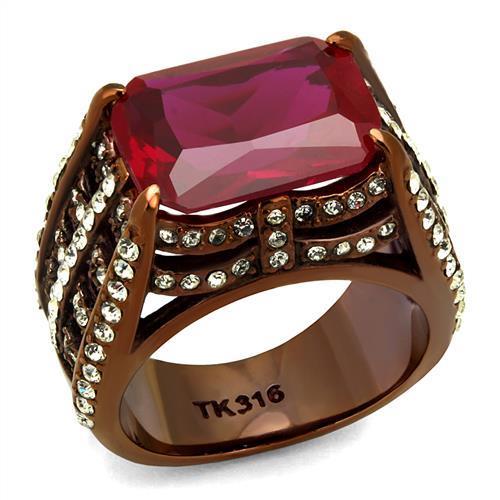MATK2779 - IP Coffee light Stainless Steel Ring with Synthetic Synthetic Glass in Garnet