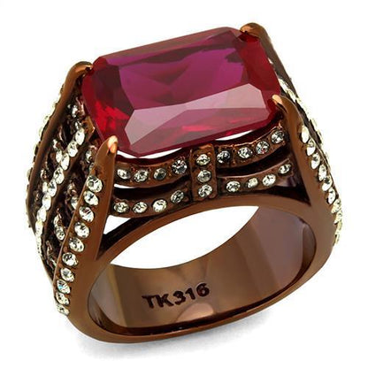 MATK2779 - IP Coffee light Stainless Steel Ring with Synthetic Synthetic Glass in Garnet