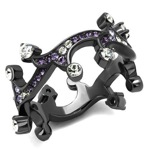 MATK2780 - IP Light Black  (IP Gun) Stainless Steel Ring with AAA Grade CZ  in Clear