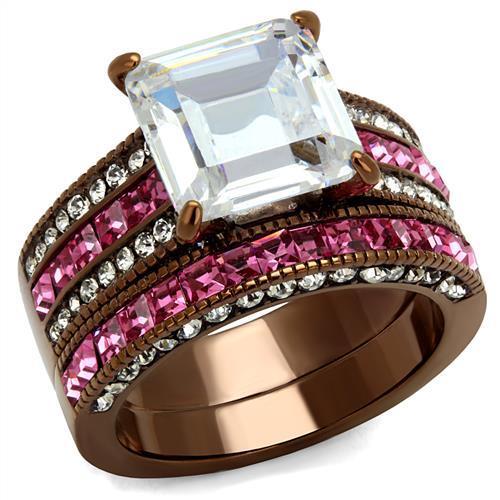 MATK2782 - IP Coffee light Stainless Steel Ring with AAA Grade CZ  in Clear