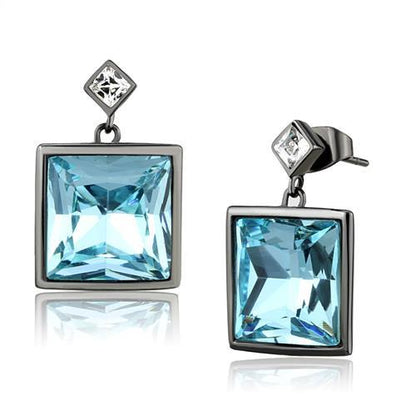 MATK2788 - IP Light Black  (IP Gun) Stainless Steel Earrings with Top Grade Crystal  in Sea Blue
