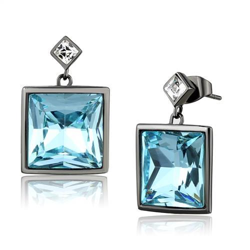 MATK2788 - IP Light Black  (IP Gun) Stainless Steel Earrings with Top Grade Crystal  in Sea Blue