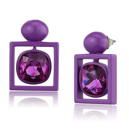 MATK2789 - No Plating Stainless Steel Earrings with Top Grade Crystal  in Fuchsia