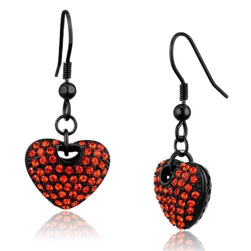 MATK2790 - IP Black(Ion Plating) Stainless Steel Earrings with Top Grade Crystal  in Orange