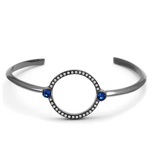 MATK2792 - IP Light Black  (IP Gun) Stainless Steel Bangle with Top Grade Crystal  in Capri Blue