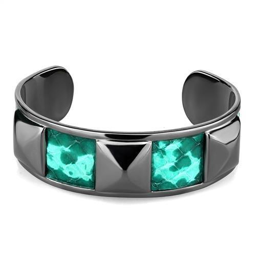 MATK2794 - IP Light Black  (IP Gun) Stainless Steel Bangle with Leather  in Emerald