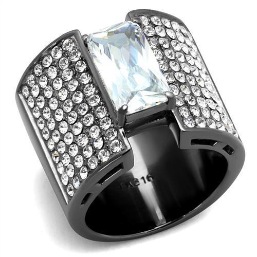 MATK2798 - IP Light Black  (IP Gun) Stainless Steel Ring with AAA Grade CZ  in Clear