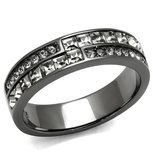 MATK2799 - IP Light Black  (IP Gun) Stainless Steel Ring with Top Grade Crystal  in Black Diamond