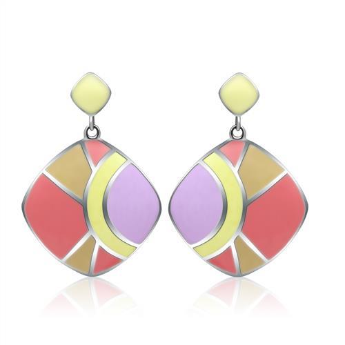 MATK279 - High polished (no plating) Stainless Steel Earrings with Epoxy  in No Stone