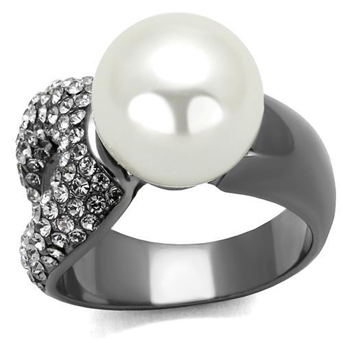 MATK2800 - IP Light Black  (IP Gun) Stainless Steel Ring with Synthetic Pearl in White