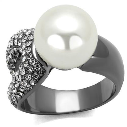 MATK2800 - IP Light Black  (IP Gun) Stainless Steel Ring with Synthetic Pearl in White