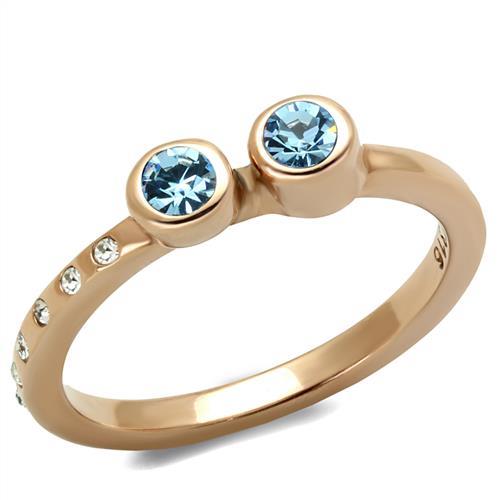 MATK2807 - IP Rose Gold(Ion Plating) Stainless Steel Ring with Top Grade Crystal  in Sea Blue