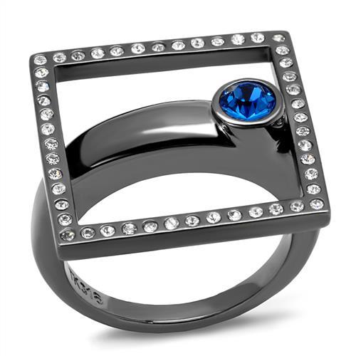 MATK2808 - IP Light Black  (IP Gun) Stainless Steel Ring with Top Grade Crystal  in Capri Blue