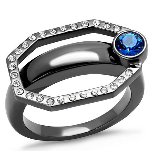MATK2809 - IP Light Black  (IP Gun) Stainless Steel Ring with Top Grade Crystal  in Capri Blue