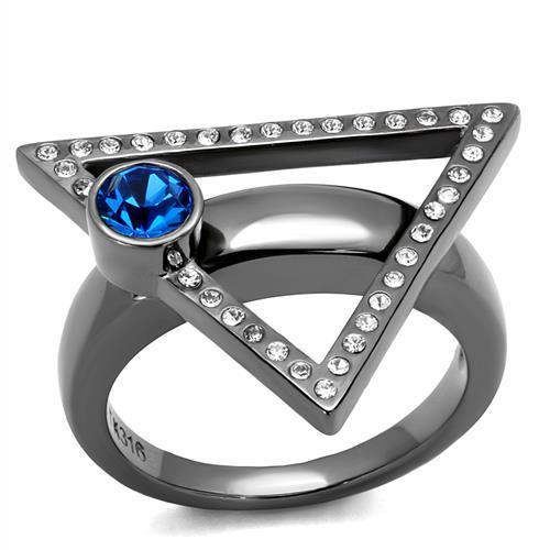 MATK2810 - IP Light Black  (IP Gun) Stainless Steel Ring with Top Grade Crystal  in Capri Blue
