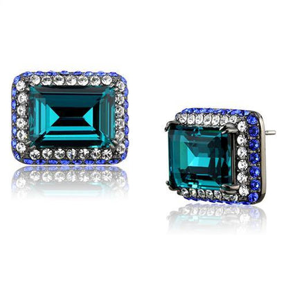 MATK2812 - IP Light Black  (IP Gun) Stainless Steel Earrings with Top Grade Crystal  in Blue Zircon