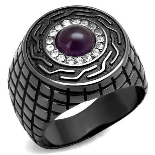 MATK2813 - IP Light Black  (IP Gun) Stainless Steel Ring with Semi-Precious Amethyst Crystal in Amethyst