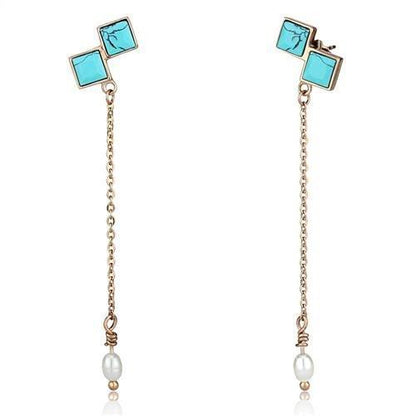 MATK2814 - IP Rose Gold(Ion Plating) Stainless Steel Earrings with Synthetic Turquoise in Sea Blue