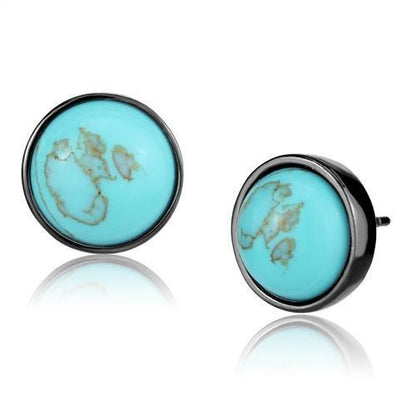 MATK2819 - IP Light Black  (IP Gun) Stainless Steel Earrings with Synthetic Turquoise in Sea Blue