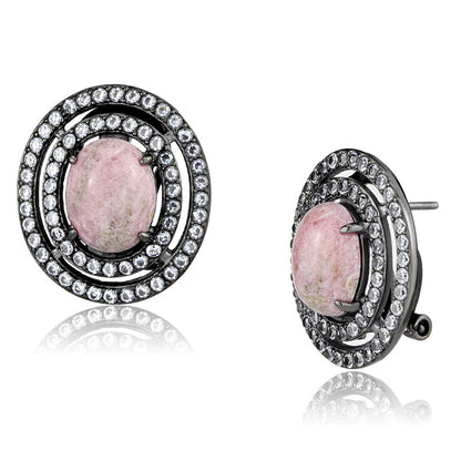 MATK2822 - IP Light Black  (IP Gun) Stainless Steel Earrings with Semi-Precious Coral in Light Rose