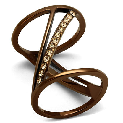 MATK2827 - IP Coffee light Stainless Steel Ring with Top Grade Crystal  in Light Peach