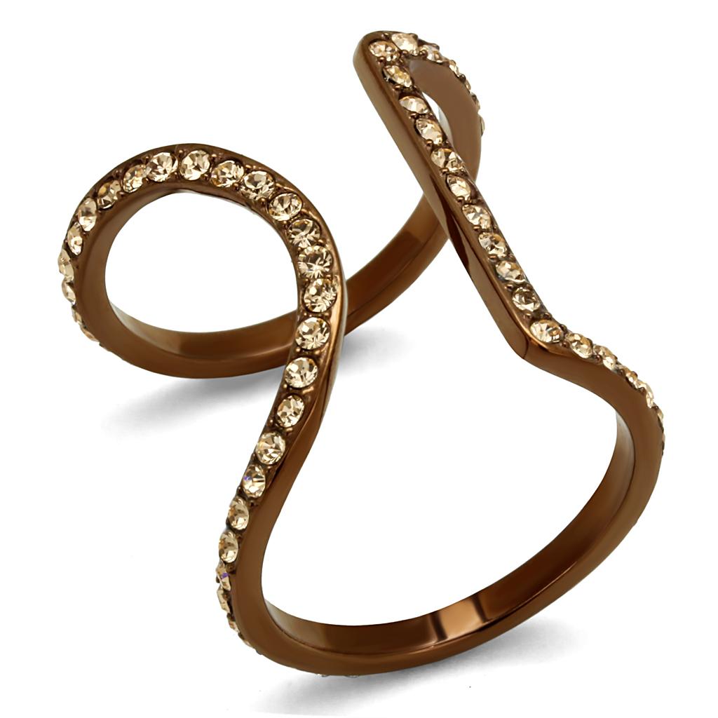 MATK2828 - IP Coffee light Stainless Steel Ring with Top Grade Crystal  in Light Peach