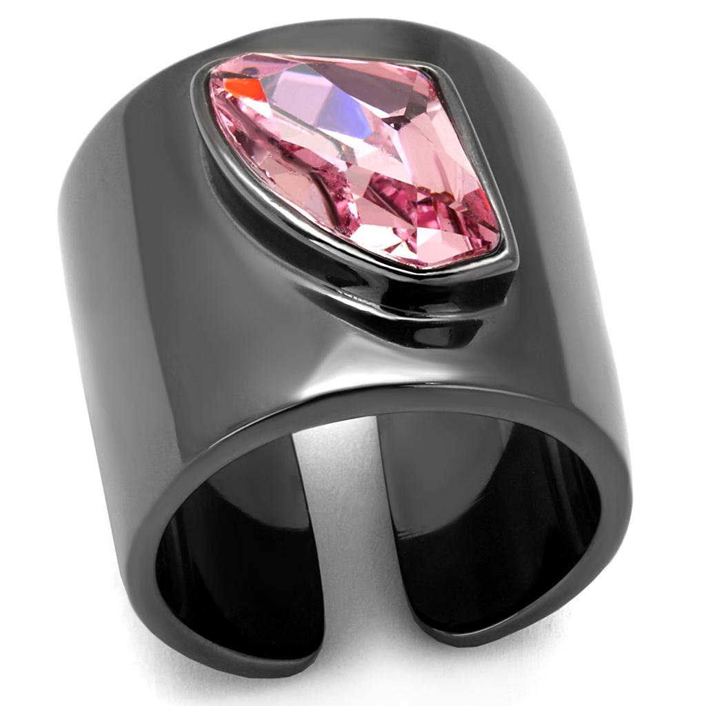 MATK2829 - IP Light Black  (IP Gun) Stainless Steel Ring with Top Grade Crystal  in Light Rose