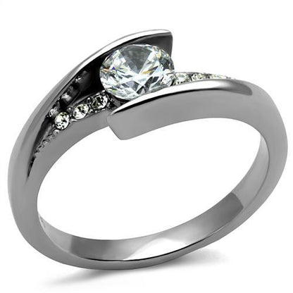 MATK2833 - High polished (no plating) Stainless Steel Ring with AAA Grade CZ  in Clear