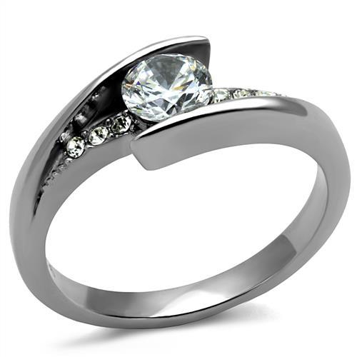 MATK2833 - High polished (no plating) Stainless Steel Ring with AAA Grade CZ  in Clear