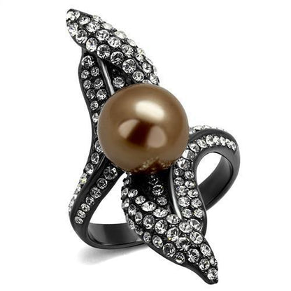 MATK2834 - IP Light Black  (IP Gun) Stainless Steel Ring with Synthetic Pearl in Brown