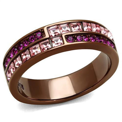MATK2837 - IP Coffee light Stainless Steel Ring with Top Grade Crystal  in Multi Color