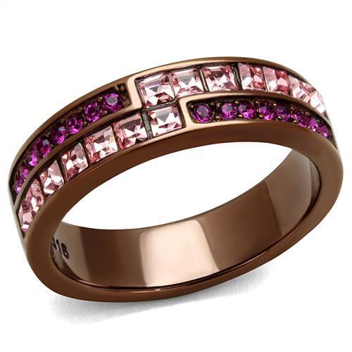 MATK2837 - IP Coffee light Stainless Steel Ring with Top Grade Crystal  in Multi Color