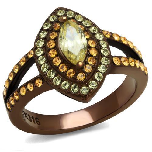 MATK2838 - IP Coffee light Stainless Steel Ring with AAA Grade CZ  in Citrine Yellow