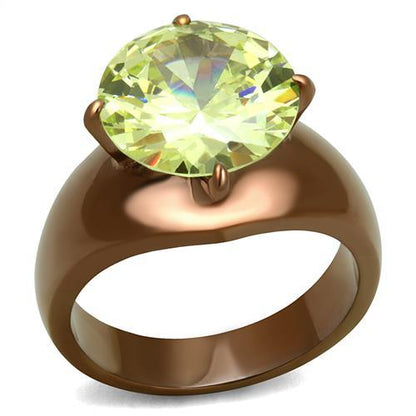 MATK2839 - IP Coffee light Stainless Steel Ring with AAA Grade CZ  in Apple Green color