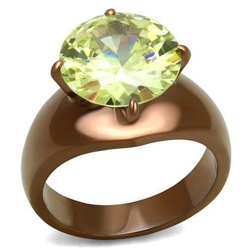 MATK2839 - IP Coffee light Stainless Steel Ring with AAA Grade CZ  in Apple Green color