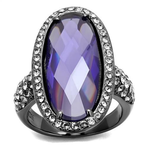 MATK2840 - IP Light Black  (IP Gun) Stainless Steel Ring with AAA Grade CZ  in Tanzanite