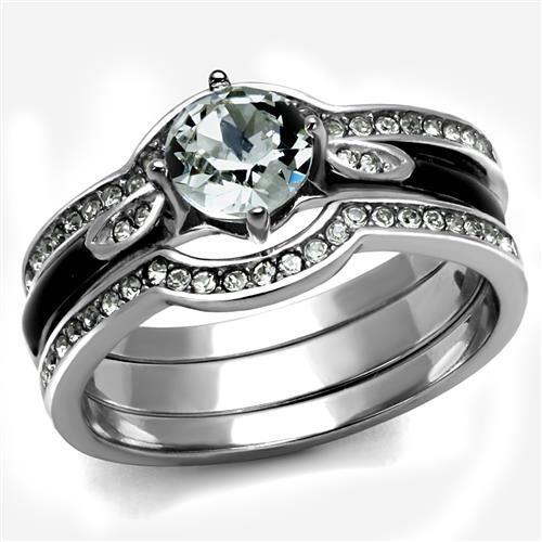 MATK2843 - High polished (no plating) Stainless Steel Ring with Top Grade Crystal  in Clear