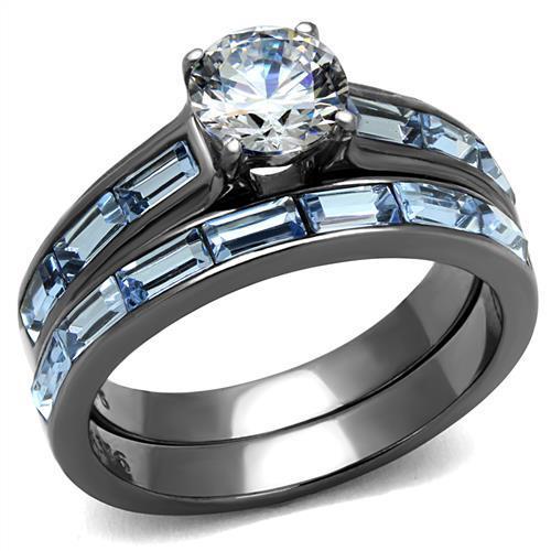 MATK2845 - IP Light Black  (IP Gun) Stainless Steel Ring with AAA Grade CZ  in Clear