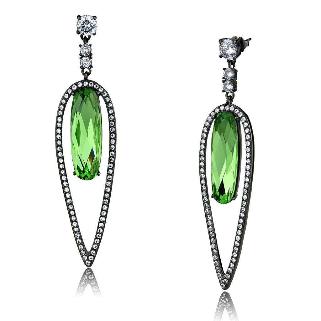 MATK2846 - IP Light Black  (IP Gun) Stainless Steel Earrings with Top Grade Crystal  in Peridot