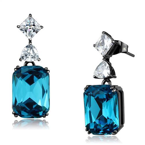 MATK2848 - IP Light Black  (IP Gun) Stainless Steel Earrings with Top Grade Crystal  in Blue Zircon