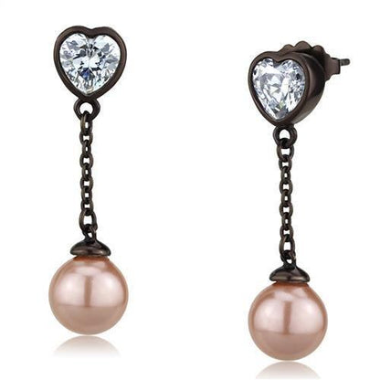 MATK2850 - IP Dark Brown (IP coffee) Stainless Steel Earrings with Synthetic Pearl in Light Rose